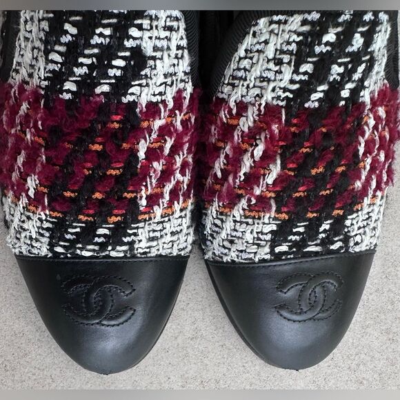 Chanel CC Logo Leather Cap Toe Multicolor Tweed Flat Loafers EU 38 US 7-7.5 - Picture 6 of 11